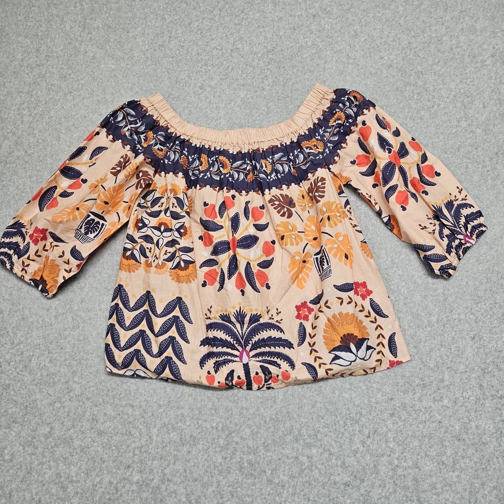 Farm Rio Anthropologie Off The Shoulder Printed Poplin Top Blouse Medium